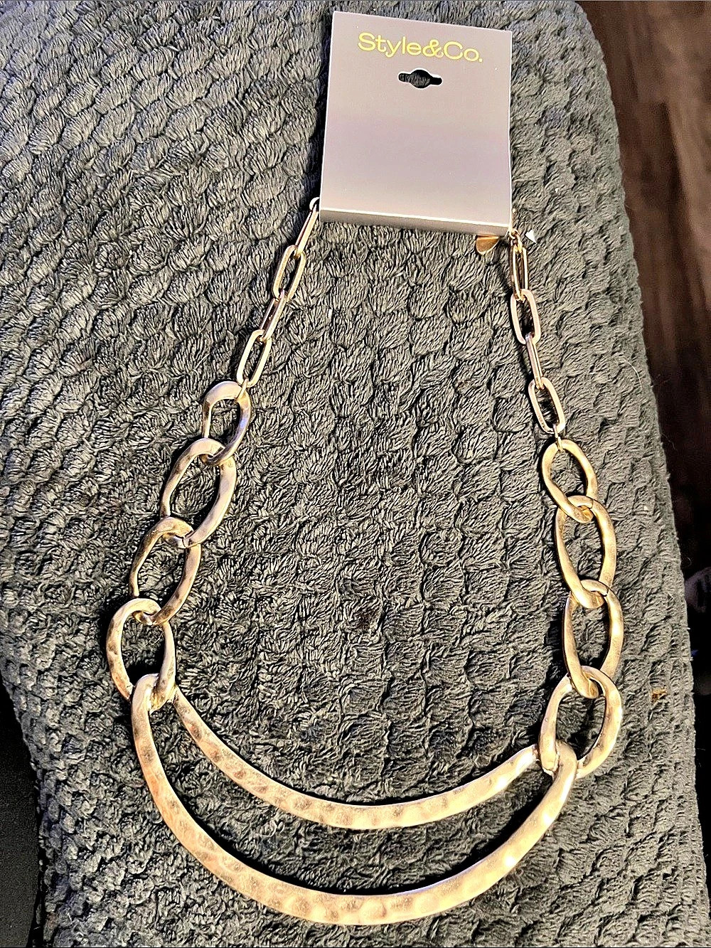 Style&Co. Hammered Crescent Double Link Statement Necklace. Hammered Crescent